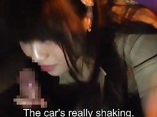 Japanese ghost hunters covert blowjob in car..