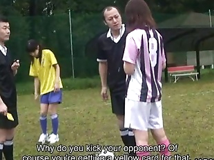 Asian soccer player gets a yellow card and a..